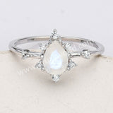 925 Sterling Silver Teardrop Faceted Moonstone CZ Ring SS285-2