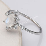 925 Sterling Silver Teardrop Faceted Moonstone CZ Ring SS285-2