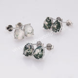 925 Sterling Silver Claw Drop Faceted Moss Agate Stud Earrings SS286-2