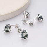 925 Sterling Silver Claw Drop Faceted Moss Agate Stud Earrings SS286-2