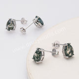 925 Sterling Silver Claw Drop Faceted Moss Agate Stud Earrings SS286-2