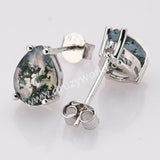 925 Sterling Silver Claw Drop Faceted Moss Agate Stud Earrings SS286-2