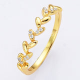 S925 Sterling Silver Gold Olive Leaf CZ Ring, Zircon Ring, Fashion Jewelry SS293