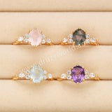 S925 Sterling Silver Gold Plated Oval Faceted Amethyst Ring, CZ Micro Pave Statement Ring Jewelry SS294RG