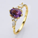 S925 Sterling Silver Gold Plated Oval Faceted Amethyst Ring, CZ Micro Pave Statement Ring Jewelry SS294RG