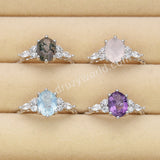 S925 Silver Oval Faceted Amethyst Ring, CZ Micro Pave Statement Ring Gemstone Jewelry SS294RS