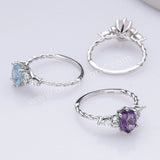 S925 Silver Oval Faceted Amethyst Ring, CZ Micro Pave Statement Ring Gemstone Jewelry SS294RS