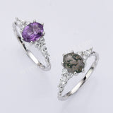 S925 Silver Oval Faceted Amethyst Ring, CZ Micro Pave Statement Ring Gemstone Jewelry SS294RS