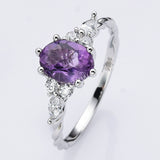 S925 Silver Oval Faceted Amethyst Ring, CZ Micro Pave Statement Ring Gemstone Jewelry SS294RS