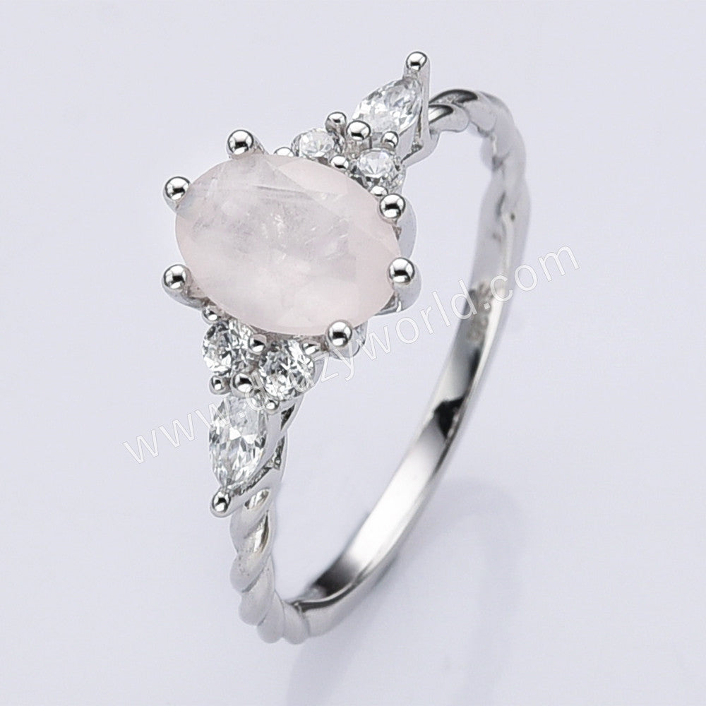 S925 Silver Oval Faceted Amethyst Ring, CZ Micro Pave Statement Ring Gemstone Jewelry SS294RS