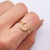 S925 Sterling Silver Gold Zircon Horseshoe Ring, CZ Horn Ring, U-shape Ring, Fashion Jewelry For Women SS296RG