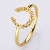 S925 Sterling Silver Gold Zircon Horseshoe Ring, CZ Horn Ring, U-shape Ring, Fashion Jewelry For Women SS296RG