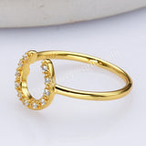 S925 Sterling Silver Gold Zircon Horseshoe Ring, CZ Horn Ring, U-shape Ring, Fashion Jewelry For Women SS296RG