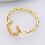 S925 Sterling Silver Gold Zircon Horseshoe Ring, CZ Horn Ring, U-shape Ring, Fashion Jewelry For Women SS296RG