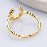 S925 Sterling Silver Gold Zircon Horseshoe Ring, CZ Horn Ring, U-shape Ring, Fashion Jewelry For Women SS296RG