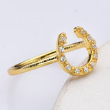 S925 Sterling Silver Gold Zircon Horseshoe Ring, CZ Horn Ring, U-shape Ring, Fashion Jewelry For Women SS296RG