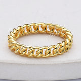 S925 Sterling Silver Gold Curb Chain Ring, Fashion Simple Jewelry SS297