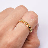 S925 Sterling Silver Gold Curb Chain Ring, Fashion Simple Jewelry SS297