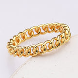 S925 Sterling Silver Gold Curb Chain Ring, Fashion Simple Jewelry SS297