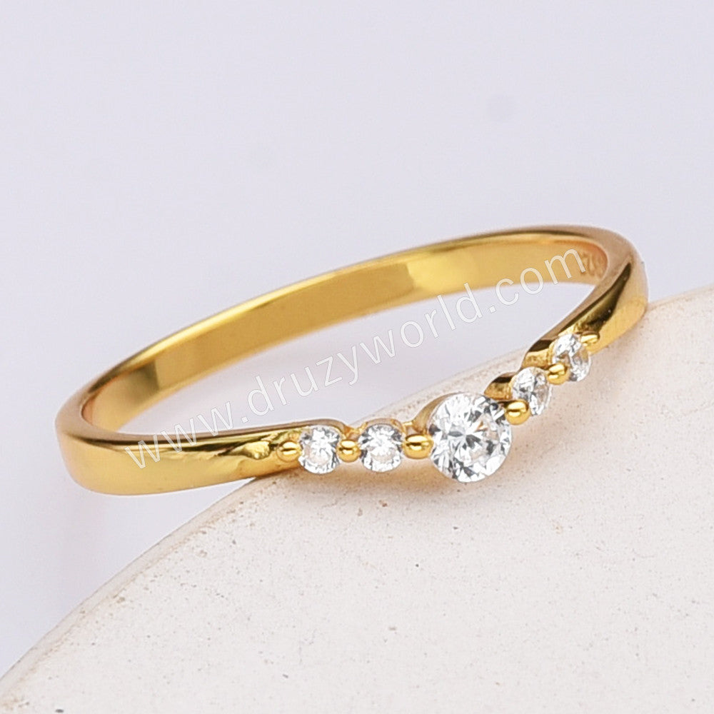 S925 Sterling Silver Gold Zircon Crown Ring, Fashion CZ Jewelry SS298