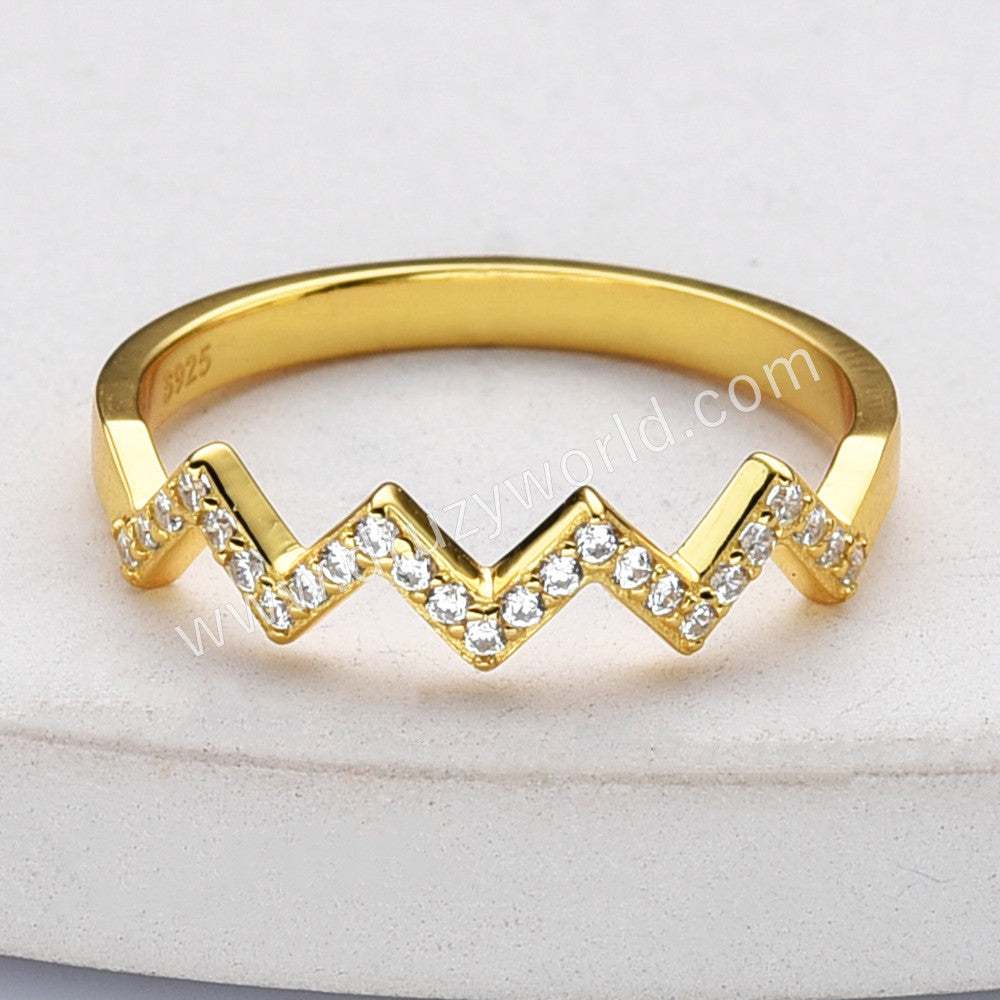 S925 Sterling Silver Gold Zircon Wave Ring, Fashion Jewelry SS299