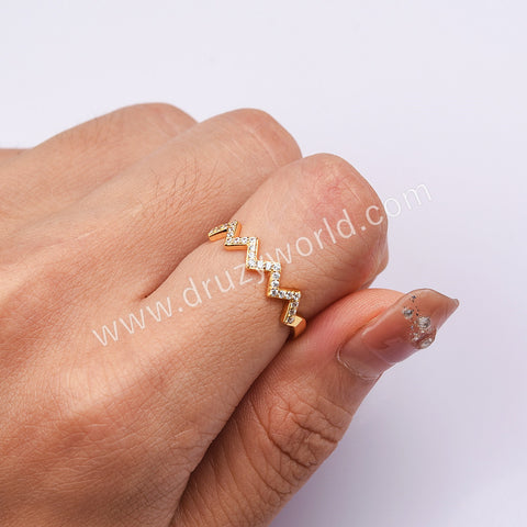 S925 Sterling Silver Gold Zircon Wave Ring, Fashion Jewelry SS299