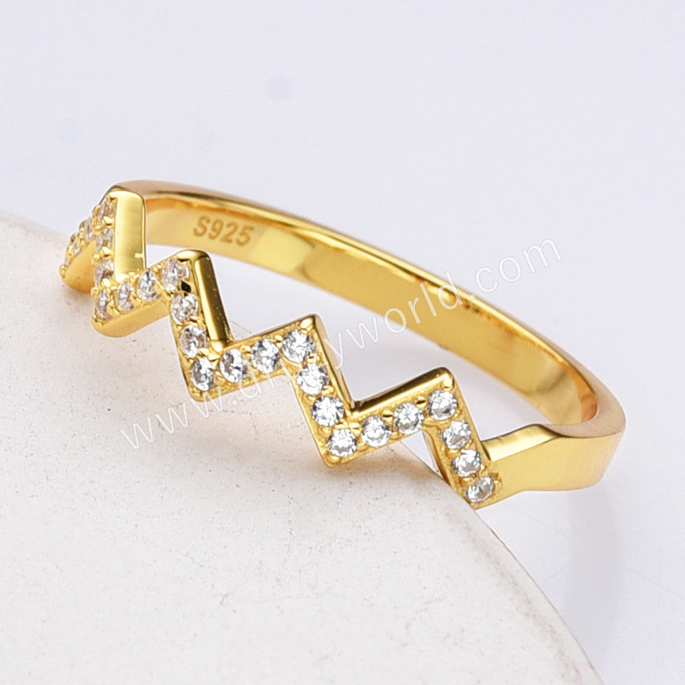 S925 Sterling Silver Gold Zircon Wave Ring, Fashion Jewelry SS299