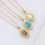 15" Dainty S925 Sterling Silver Gold Oval Blue White Opal Necklace SS300