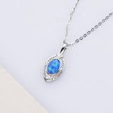 15" Dainty S925 Sterling Silver Oval Blue White Opal Pendant Necklace SS301