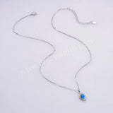 15" Dainty S925 Sterling Silver Oval Blue White Opal Pendant Necklace SS301