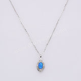 15" Dainty S925 Sterling Silver Oval Blue White Opal Pendant Necklace SS301