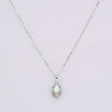 15" Dainty S925 Sterling Silver Oval Blue White Opal Pendant Necklace SS301