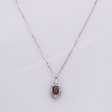 15" Dainty S925 Sterling Silver Oval Blue White Opal Pendant Necklace SS301