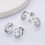 925 Sterling Silver White Opal Moonstone Crescent Moon Stud Earrings SS303ES