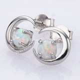 925 Sterling Silver White Opal Moonstone Crescent Moon Stud Earrings SS303ES