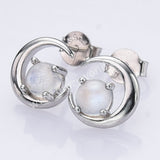 925 Sterling Silver White Opal Moonstone Crescent Moon Stud Earrings SS303ES