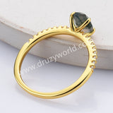 925 Sterling Silver Gold Oval Moss Agate Zircon Ring Fashion Jewelry SS304-1