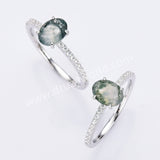 925 Sterling Silver Oval Moss Agate Zircon Ring Fashion Jewelry SS304-2