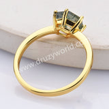 925 Sterling Silver Gold Hexagon Moss Agate Ring Gemstone Jewelry SS305