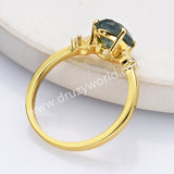 925 Sterling Silver Gold Oval Moss Agate Zircon Ring Fashion Jewelry SS306-1