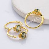 Dainty 925 Sterling Silver Gold Oval Moss Agate Zircon Ring SS307-1