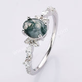 Dainty 925 Sterling Silver Oval Moss Agate Zircon Ring SS307-2