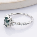 Dainty 925 Sterling Silver Oval Moss Agate Zircon Ring SS307-2