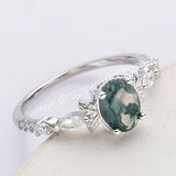 Dainty 925 Sterling Silver Oval Moss Agate Zircon Ring SS307-2