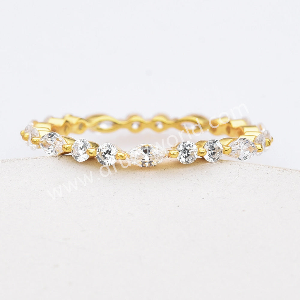 Dainty 925 Sterling Silver Gold Marquise Zircon Ring SS308