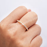 Dainty 925 Sterling Silver Gold Round & Marquise Zircon Ring SS308