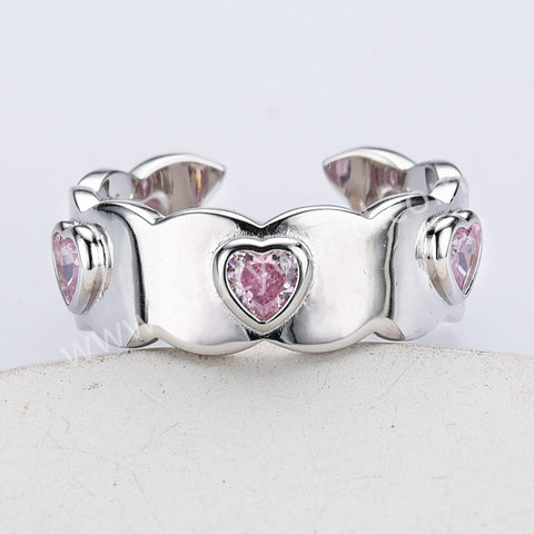 925 Sterling Silver Heart Pink CZ Band Ring Zircon Ring, Fashion Jewelry For Women SS310