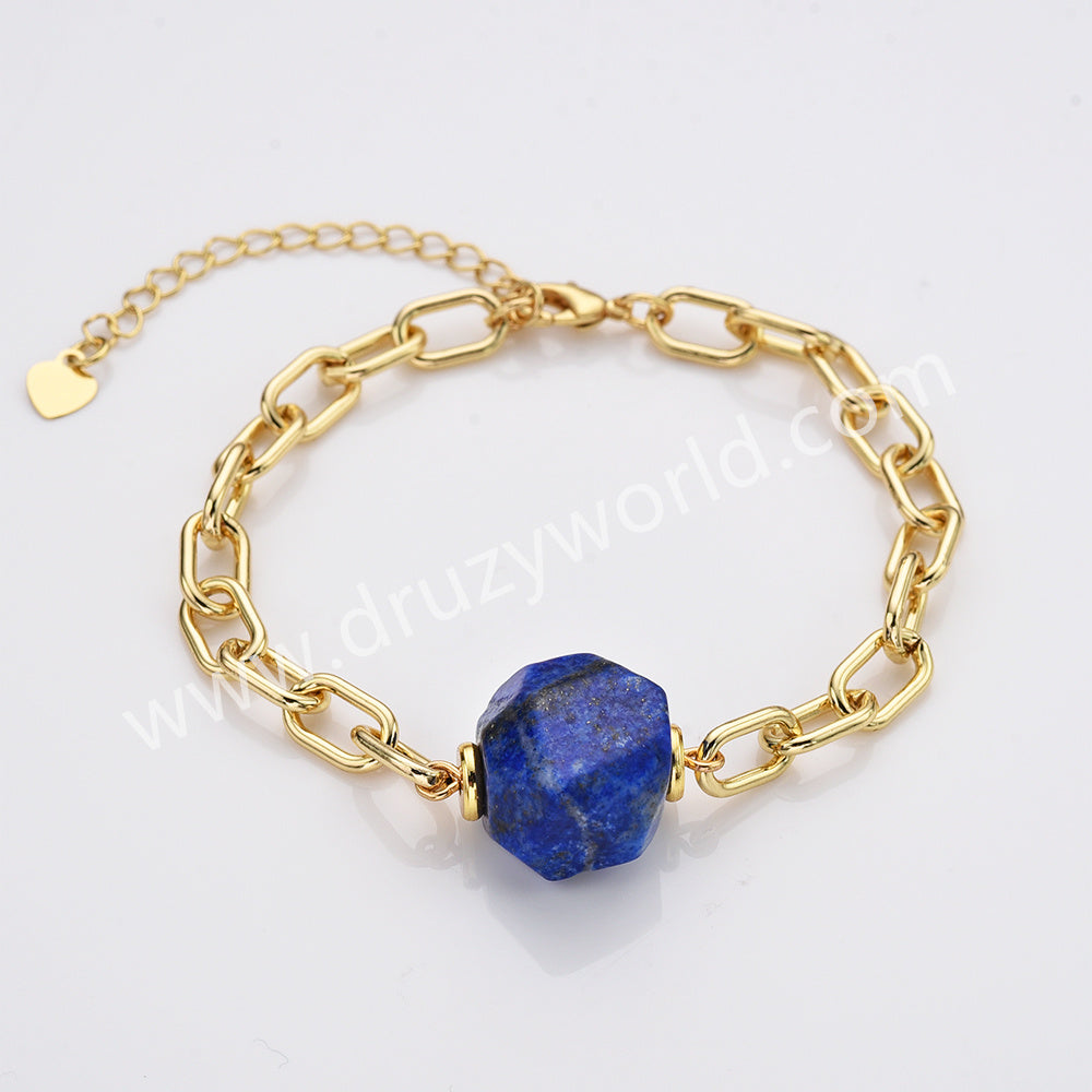 Natural Faceted Stone Gold Chain Bracelet Healing Crystal Bracelet AL786