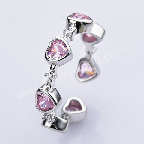 925 Sterling Silver Heart Pink CZ Ring Zircon Ring, Fashion Jewelry For Women SS311