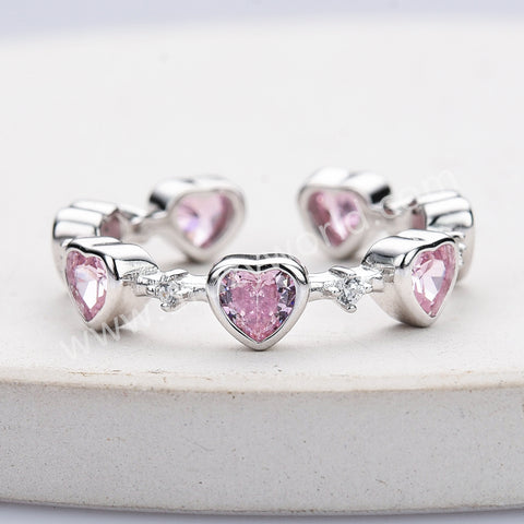 925 Sterling Silver Heart Pink CZ Ring Zircon Ring, Fashion Jewelry For Women SS311